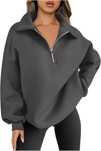 Sudadera extragrande de mujer con media cremallera, informal, de forro polar, tipo chaqueta con capucha y cremallera corta - Product Image 5
