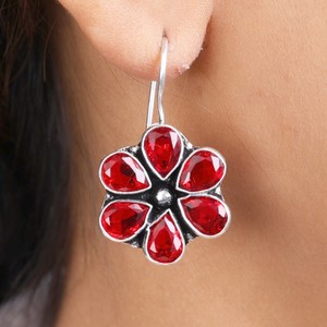 Oxidized <b>Silver</b> Floral Drop <b>Earrings</b> Wholesale | Multi Color Gemstone <b>Dangle</b> <b>Earrings</b> | Handmade Indian Jewelry Bulk Manufacture - Product Image 1