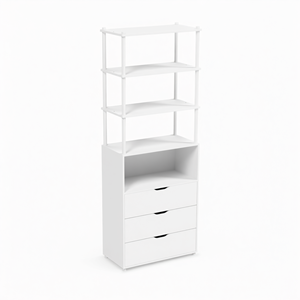 Armario de Almacenamiento Modular con Estructura Metálica, 4 Cajones y Estantes de 3 Niveles, Blanco/Plateado, Organizador para Sala de Estar - Product Image 2