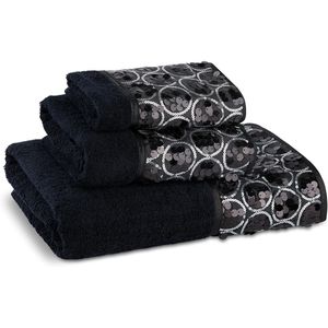 Set di Asciugamani da Bagno di Lusso Moderno, 3 Pezzi, Design Contemporaneo, Asciugamani Neri Luccicanti, Include Asciugamano per Mani e Asciugamano per Viso - Product Image 1