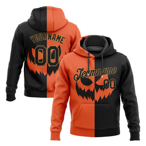 Hooded Sweatshirt <b>Men</b> Halloween Pumpkin Print Casual Autumn Wear Sublimation Design Regular Fit Black <b>Orange</b> Pattern - Product Image 4