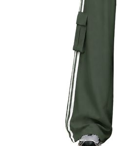 Pantalon de survêtement cargo large respirant en toile vert olive pour homme, taille mi-haute avec cordon de serrage, poches latérales, style streetwear décontracté - Product Image 6