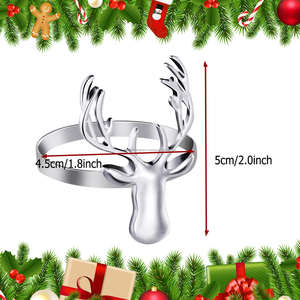 Fêtes de famille en vacances ronds de serviette décoratifs vaisselle argent bois de cerf tête de renne porte-serviettes anneau de tissu - Product Image 2