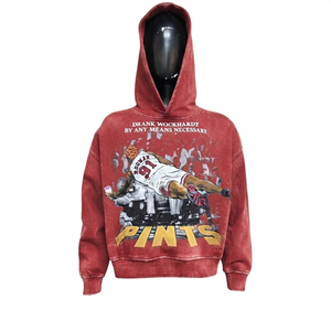 Sweat-shirt à capuche surdimensionné rouge pour homme, streetwear, imprimé graphique, en coton molletonné, design vintage, logo sur le devant - Product Image 1