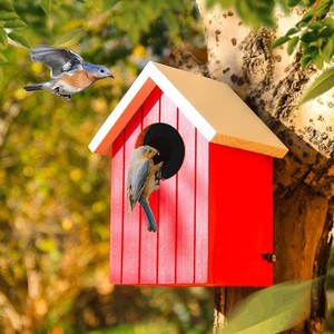 Nichoir en bois de manguier laqué rouge cerise, vente en gros |   Décoration de jardin artisanale - Product Image 2