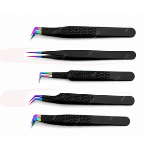 Pince à épiler en acier inoxydable, pointe précise, finition noire mate arc-en-ciel, outils durables pour salon de beauté, extension de cils volume - Product Image 1