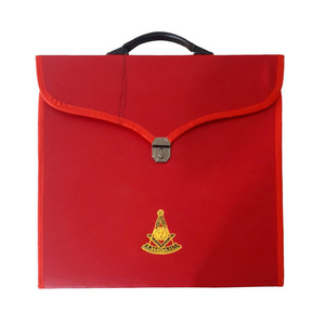 Past Master Blue Lodge Apron Case Red Leather with Gold Past Master Emblem Masonic Regalia Softshell Apron Case - Product Image 1