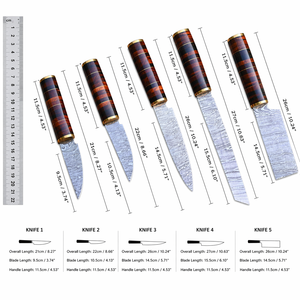 Juego de Cuchillos de Chef de Cinco Piezas Hechos a Mano por Edge Master, Hoja Recta de Acero de Damasco de 33 Capas, Mango de Madera, Diseño Ambidiestro - Product Image 6