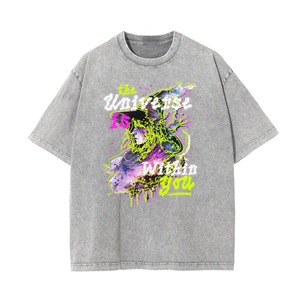 เสื้อยืดโอเวอร์ไซส์สีเทาพิมพ์ลายการ์ตูน แขนสั้น คอกลม สไตล์สตรีทแวร์ ผ้าเดนิมคอตตอน  ลายโลโก้ด้านหลัง - Product Image 2