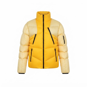 Blouson matelassé personnalisé pour homme, color block jaune crème, col montant, chaud, épais et isolé pour l'extérieur - Product Image 1