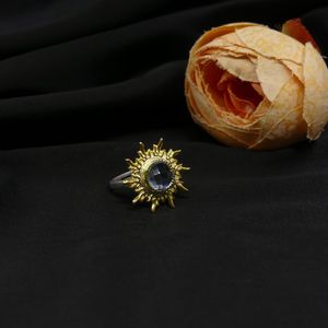 Anillo Clásico de Plata de Ley 925 Chapado en Oro con Topacio Azul para Mujer, Joyería para Bodas - Product Image 5