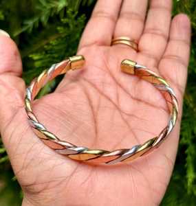 Belladec Women's Tri Color Twisted Red Copper <b>Bracelet</b> Handmade Open Cuff Elegant <b>Healing</b> Fashion Jewelry Unique Premium Quality - Product Image 3
