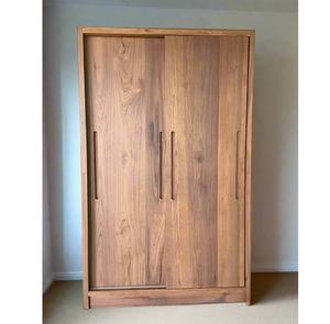 Large teak finish 4 <b>door</b> wooden <b>wardrobe</b> with upper lofts and dual central <b>mirrors</b>, available at wholesale prices. - Product Image 3