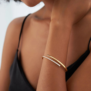 Yellow 14K Gold Graduated Lab Grown Round Brilliant Cut Filled Diamond Luxury Open <b>Bangle</b> <b>Bracelet</b> - Product Image 4