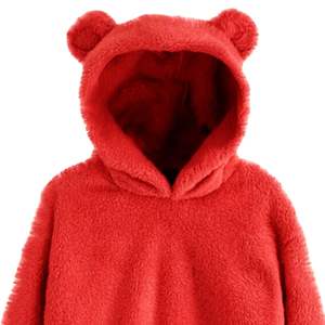 2026 Sweat à capuche pour femme en polaire Teddy, couleur unie, imprimé personnalisé, coupe oversize, avec oreilles d'ours mignonnes - Product Image 3