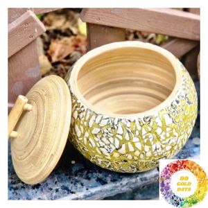 Pot rond en bambou avec incrustation de nacre pour bijoux, accessoires, souvenirs, petits objets et rangement décoratif pour la maison - Product Image 4