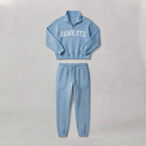 Ensemble de survêtement élégant pour femme, hiver, à capuche, en polaire unie, 2 pièces, manches courtes, polyvalent, longueur genou, 100% coton, 320g - Product Image 6