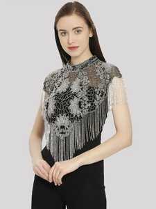Silk Embroidery Beaded Fringe <b>Cape</b> Wrap Shoulder Cover for <b>Women</b> Wedding Party Decorative Bolero Adult - Product Image 2