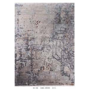 Hand Knotted Wool and Art Silk Distressed <b>Abstract</b> <b>Rug</b> Low Pile Fluffy Carpet for Luxury Living - Product Image 5