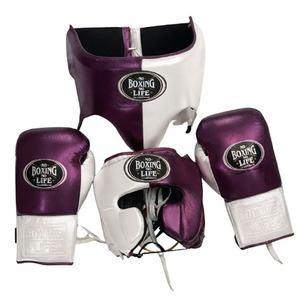 No Boxing No Life - Conjunto de Equipo de Boxeo, Guantes de Cuero Blancos y Negros, Protector de Cabeza, Protector Inguinal, Equipo de Entrenamiento Transpirable con Cordones para Adultos - Product Image 2