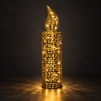 Bougie à LED dorée à piles avec lumière blanc chaud et silhouette de flamme pour la décoration de table de Noël