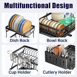 Escurridor de Platos de Metal Negro de 2 Niveles con Bandeja de Drenaje, Organizador Multifuncional para Platos, Tazones y Tazas de Cocina - Product Image 4