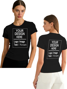 Women's Black Slim Fit Crew Neck T-Shirt Custom Logo Printed Casual Short Sleeve Woven Solid Design Premium Summer - Product Image 2