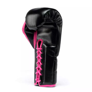 Gants de boxe en cuir PU noir et rose avec fermeture à lacets pour poignet, pour usage unisexe adulte, pour l'entraînement aux arts martiaux - Product Image 3
