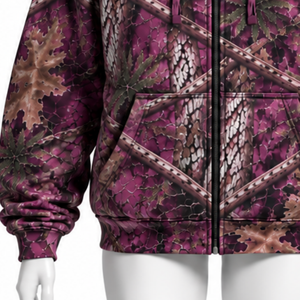 Plum Nature Print Full <b>Zip</b> Hoodie <b>Mens</b> Outdoor Casual Hooded Sweatshirt with Drawstring Kangaroo Pockets Winter Streetwear <b>Top</b> - Product Image 6