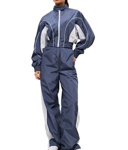 UNISEX Custom Patchwork Winter Hooded Jogging Suits 100% Nylon Zipup <b>Track</b> <b>Jacket</b> & Pants Windbreaker Set - Product Image 1