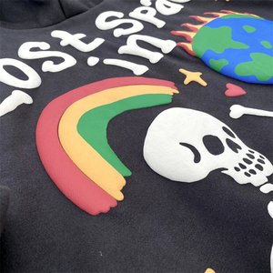 Sweat à capuche homme style urbain avec logo en relief, imprimé mousse, crâne arc-en-ciel, léger, pull d'hiver - Product Image 5