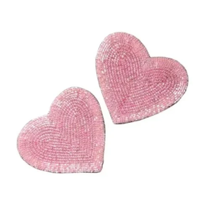 Sous-verre perlé en forme de cœur, broderie rose, sous-verre perlé pour verre à eau, qualité supérieure - Product Image 1