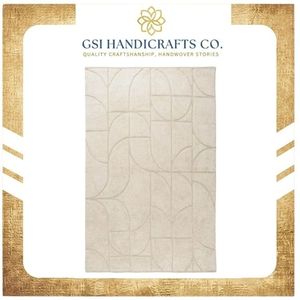 Modern Geometric Area <b>Rug</b> Rectangle Beige Wool Polyester Tufted Non Slip Rubber Backing Living Room Medium Pile For Bulk Supply - Product Image 2