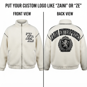 Premium 320 GSM Sherpa Polar Fleece <b>Men</b> <b>Jacket</b> Cream Black Contrast Piping Custom Chenille Embroidery Logo Zip Up - Product Image 1