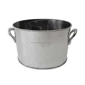 Cuve à boissons nickelée Logo personnalisé imprimé Refroidisseur à vin Refroidisseur de champagne avec poignées Vente chaude Seau à glace au meilleur prix - Product Image 1