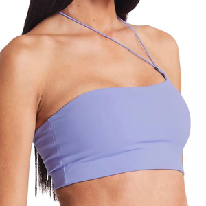 Haut de sport sans couture pour femme, couleur unie, sans armatures, dos nu, en Spandex et Nylon, coupe courte, sexy, pour toutes les saisons - Product Image 2