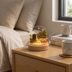 Lampe aromatique LED CALA Jiufen Mountain Town avec base en bois, design amovible, impression personnalisée, souvenir de Taïwan, veilleuse, coffret cadeau - Product Image 3