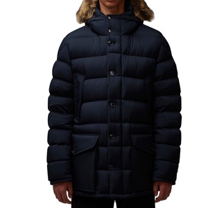 Men's Hooded Puffer Jacket <b>Black</b> <b>Fur</b> <b>Collar</b> Thick Down Winter <b>Coat</b> Windproof Long - Product Image 1