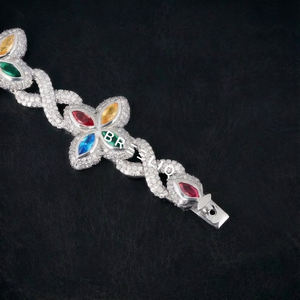 สร้อยข้อมือลายโคลเวอร์หลากสีสันขายดี ประดับเพชรคิวบาแบบฮิปฮอป  ทำจากเงินแท้ 925  ฝังเพชรแล็บโกรว์ สำหรับผู้ชาย - Product Image 5