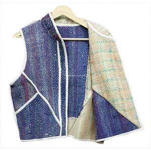 Chaleco Kantha con Botones Transpirable al por Mayor de la India, Chaqueta Tejida Vintage para Mujer, Multicolor, Otoño Invierno - Product Image 3