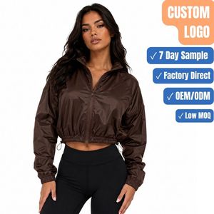 Jogging Active Wear Polyester Cropped Windbreaker <b>Jacket</b> Private Label OEM - Product Image 1