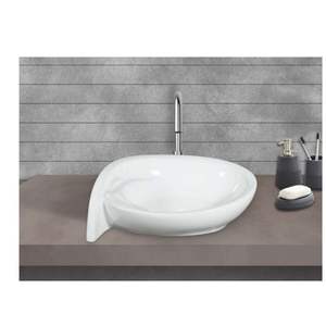 Floating wall hung ceramic sink glossy white rectangular 515x395x185mm bathroom basin semi pedestal - Product Image 2