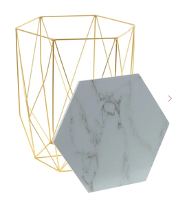 Modern Hexagon <b>Marble</b> <b>Top</b> <b>Side</b> <b>Table</b> with Gold Metal Geometric Frame Luxury End <b>Table</b> for Living Room Bedroom Office Decor - Product Image 6