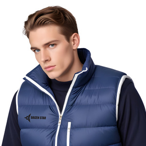 DAIZEN STAR Men's Navy Stand Collar Puffer Vest Zipper Closure Windproof Casual Winter Outerwear Solid Color Polyester Wadding - Product Image 3