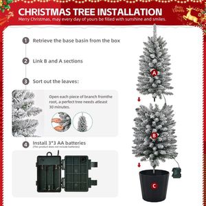 Set di 3 Alberi di Natale Artificiali Pre-Illuminati con 50/100/150 Luci Calde a Batteria, Alberi di Natale Realistici Effetto Neve da 3/4/5 Piedi in Vaso - Product Image 4