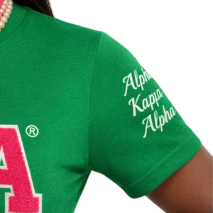 เสื้อยืดสีเขียว AKA Chenille ปักตัวอักษรกรีก เสื้อยืดผ้าฝ้ายพรีเมียม เสื้อผ้าลำลองสำหรับชมรมนักศึกษา - Product Image 3