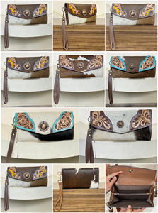 กระเป๋าสตางค์หนังวัวแท้ทำมือสไตล์ตะวันตก พร้อมสายคล้องมือ  กระเป๋าคลัทช์สำหรับสุภาพสตรี  กระเป๋าสตางค์ดีไซน์เนอร์แบบยาว ป้องกัน RFID - Product Image 3