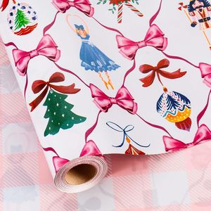 Rotolo di Carta da Regalo Natalizia 43 cm x 10 m, Design Schiaccianoci Bianco con Albero, Campana, Fiocco, Pavo, Bastoncino di Zucchero, Forniture Festive per le Feste - Product Image 1