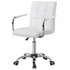 Silla Ejecutiva Giratoria Moderna de Cuero Sintético Blanco con Ruedas - Product Image 1