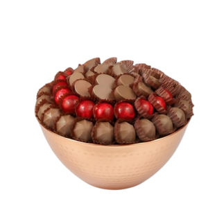 Bol à chocolat rond en métal finition cuivre créatif pour la présentation de desserts dans les hôtels et restaurants, idéal pour servir du chocolat, des bonbons et autres friandises - Product Image 1